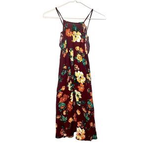 Ambiance Floral Criss-Cross Open Back Ruffle Trim Summer Dress Multicolor Small